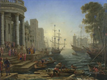 クロード・ロラン Painting - 聖ウルスラの乗船のある港の風景 クロード・ロラン